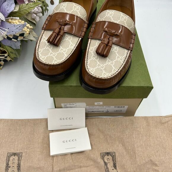 Men’s Gucci GG Supreme canvas/leather loafers size 8 fits 9US made in Italy - Picture 11 of 11